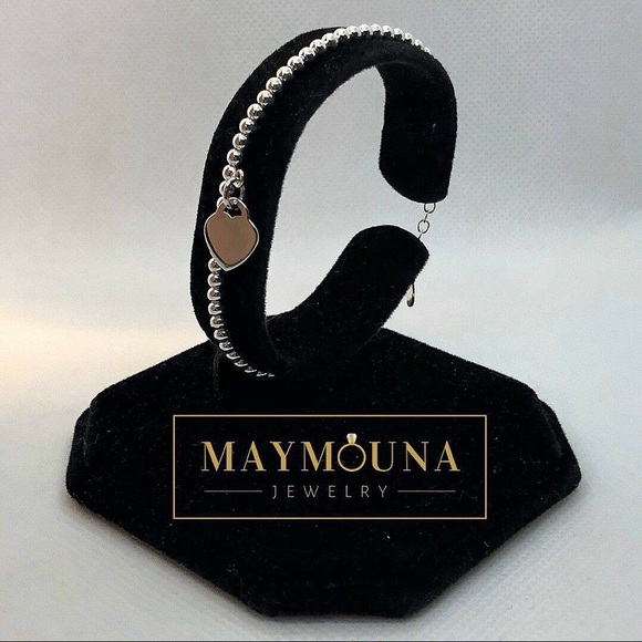 Jewelry - 925 Sterling Silver Beaded Heart Tag Bracelet